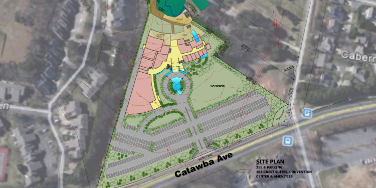 A community meeting on the hotel and convention center proposed for West Catawba Avenue and Waterview Drive in Cornelius will be held at 6:30 pm Wednesday Aug. 10 at Town Hall. As proposed, the hotel would have 14 stories and 302 rooms.