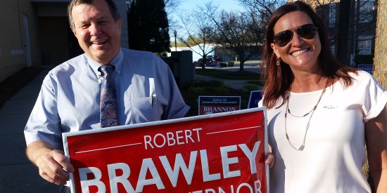 GOP gubernatorial candidate Robert Brawley with Cornelius resident Amanda Dudley