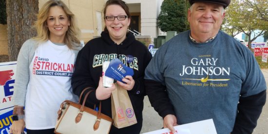 Shannon Vandiver, Mckenna Smith and Rick Monroe campaigning at Town Hall