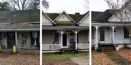 Three of the four parcels on the market contain turn-of-the century houses in various states of repair. 