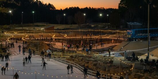 Ice skating is available on the Upper Pond of the Whitewater Center. It’s open to all ages and experience levels. Photo Whitewater Center.