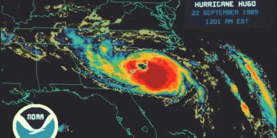 Hurricane Hugo: Sept. 1989 radar image from National Weather Service 