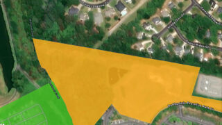 Proposed Huntersville hotel site (in orange) backs up to homes in Stratford Forest in Cornelius
