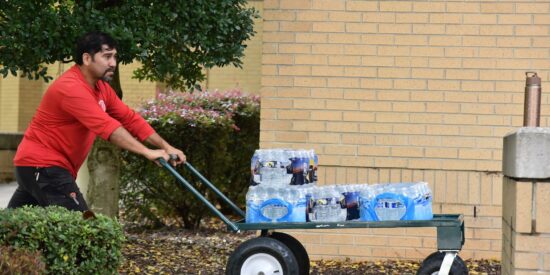 Helene relief supplies on their way into Town Hall this morning